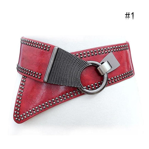 Fashion Punk Rocker Wide Belts for Women Elastic Wide European Style Women Belts Metal Round Buckle