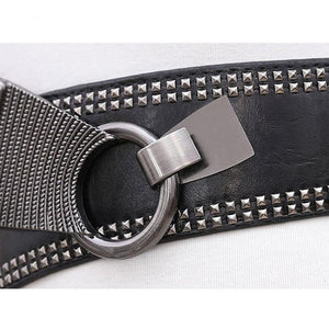 Fashion Punk Rocker Wide Belts for Women Elastic Wide European Style Women Belts Metal Round Buckle
