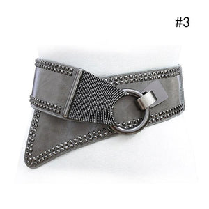 Fashion Punk Rocker Wide Belts for Women Elastic Wide European Style Women Belts Metal Round Buckle