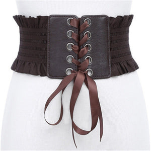 Belt Women 2019 Lace up Elastic Wide Waist Belts Summer Dress Women's Accessories Pu Leather Girdle