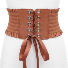 Load image into Gallery viewer, Belt Women 2019 Lace up Elastic Wide Waist Belts Summer Dress Women&#39;s Accessories Pu Leather Girdle